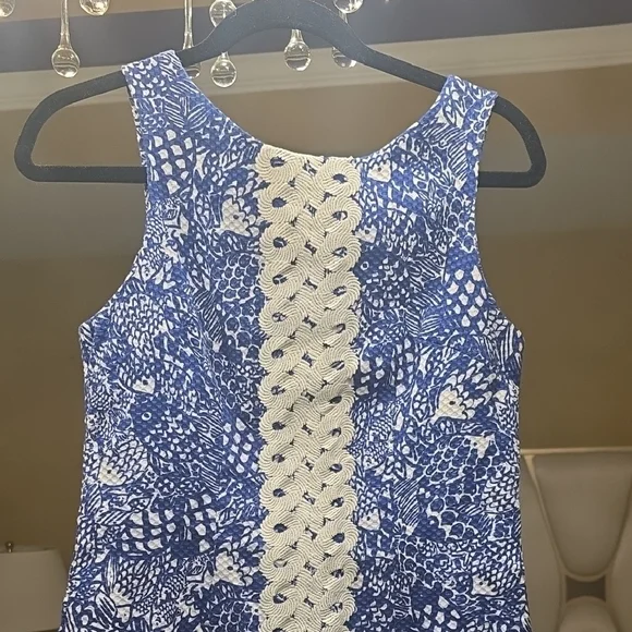 Lilly Pulitzer Blue Floral Mini Dress with White Lace Stripe - Picture 5 of 16